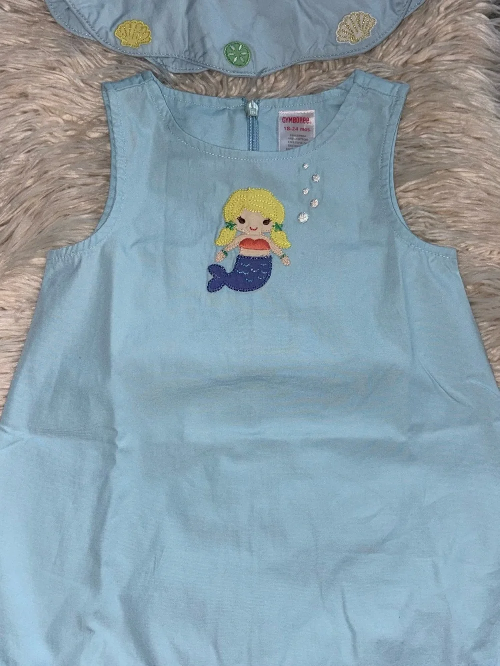 Gymboree Mermaid Magic Blue Cotton Sundress with Hat Set 18-24 mths Ruffle EUC